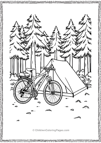 A Bicycle Propped Near A Camping Tent In A Forest Free PDF Printable