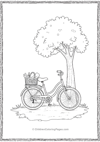 A Bicycle With A Picnic Basket Parked Under A Tree Scaled Free PDF Printable