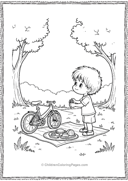 A Child And Their Bicycle Near A Picnic Free PDF Printable