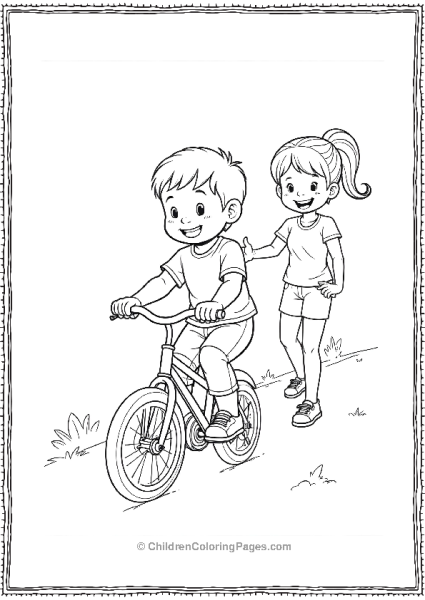 A Child Cautiously Pedaling A Bicycle Free PDF Printable