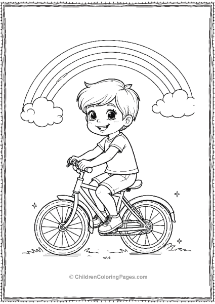 A Child Confidently Riding A Bicycle With A Rainbow Free PDF Printable