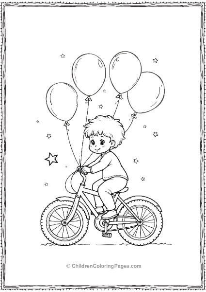 A Child On A Bicycle Surrounded By Balloons Free PDF Printable