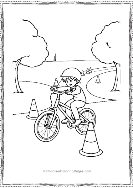 A Child Practicing Riding A Bicycle On A Path Free PDF Printable