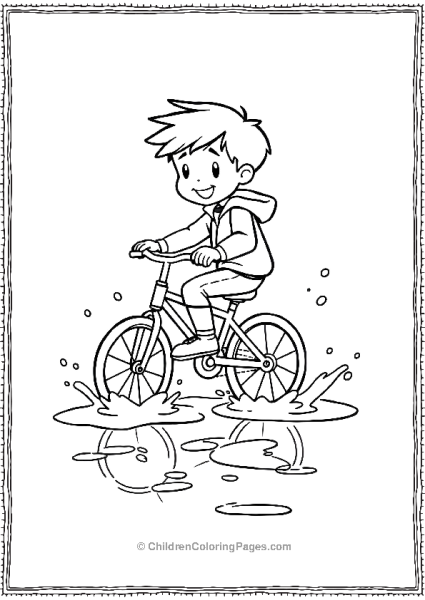 A Child Riding Through A Puddle On Their Bicycle Free PDF Printable