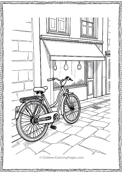 A Classic Bicycle Parked Beside Cobblestone Street Free PDF Printable