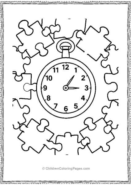 A Clock Surrounded By Interlocking Puzzle Pieces Free PDF Printable