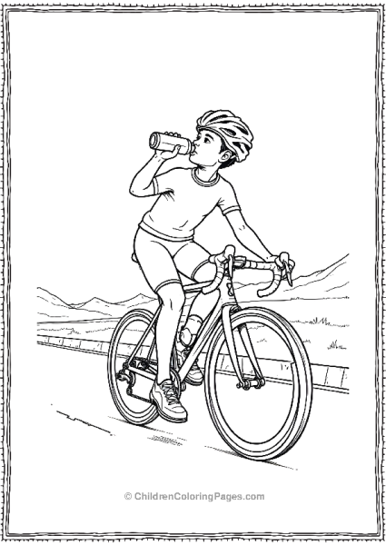 A Cyclist Hydrating From A Water Bottle While Racing Free PDF Printable