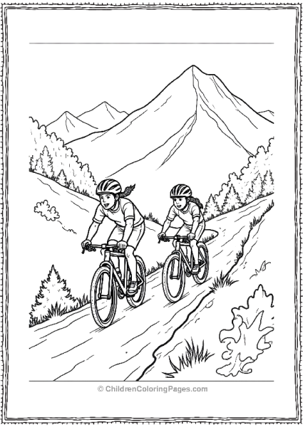 A Cyclist Racing A Friend On A Narrow Mountain Trail Free PDF Printable