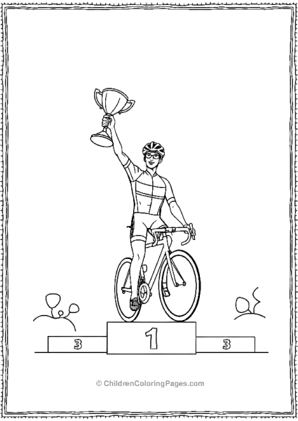 A Cyclist Raising Their Trophy On A Podium Free PDF Printable