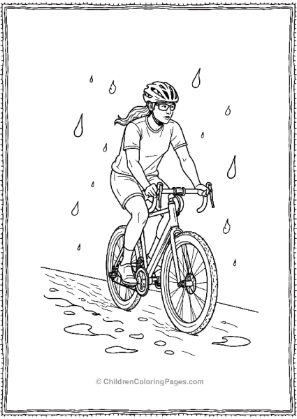 A Cyclist Riding Through Rainy Weather Free PDF Printable