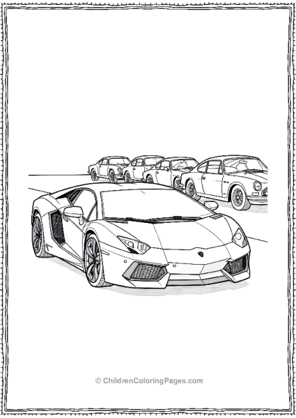 A Lamborghini Aventador Driving Past A Row Of Park Free PDF Printable