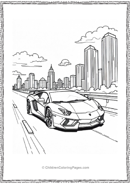 A Lamborghini Aventador Driving Past Skyscrapers Free PDF Printable