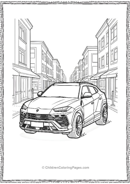 A Lamborghini Urus Driving Through A Market Street Free PDF Printable