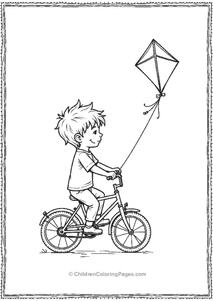 A Little Boy On His Bicycle Holding A Kite String Free PDF Printable