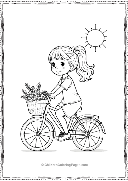 A Little Girl Riding A Bicycle With Flowers Free PDF Printable