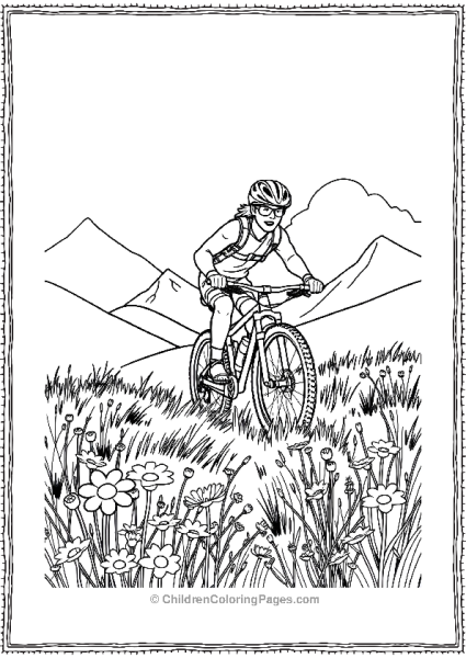 A Mountain Biker Riding Through A Wildflower Meadow Free PDF Printable