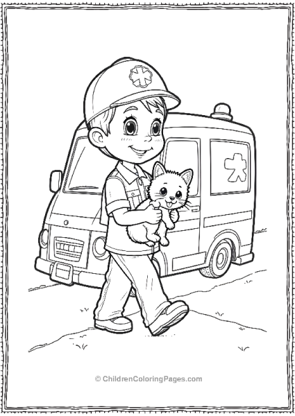 A Paramedic Carrying A Rescued Kitten Free PDF Printable