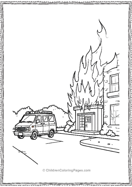 A Rescue Operation During A Fire With An Ambulance Parked Free PDF Printable