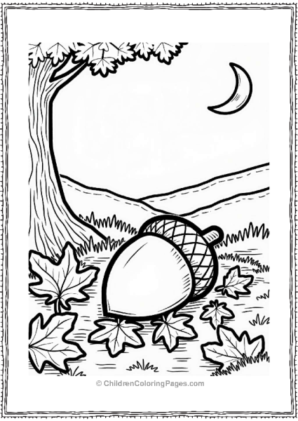 Acorn On Fall Leaves At Dusk Free PDF Printable