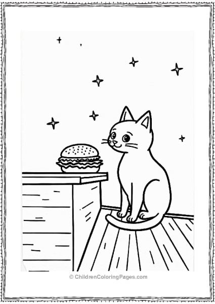 Adventurous Cat And Burger On Rooftop Free PDF Printable