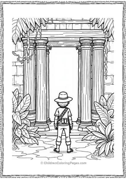 Adventurous Explorer At Temple Entrance Free PDF Printable