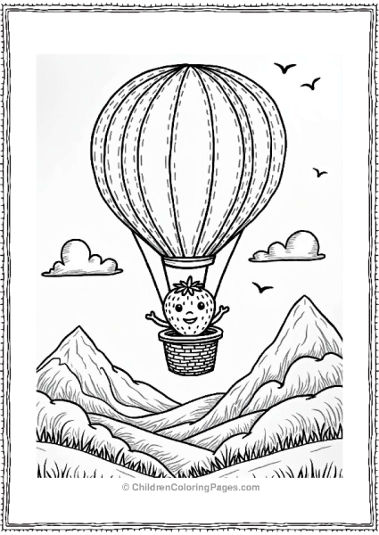 Adventurous Strawberry In A Hot Air Balloon Free PDF Printable