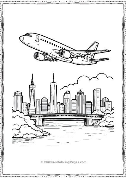 Airplane Flying Over A City Free PDF Printable