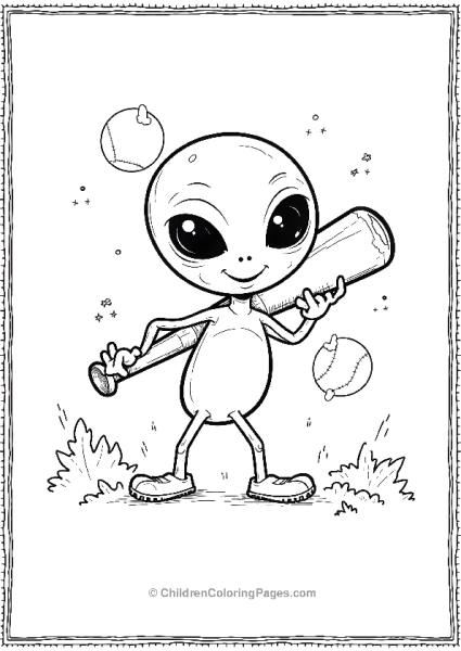 Alien Playing Baseball Free PDF Printable