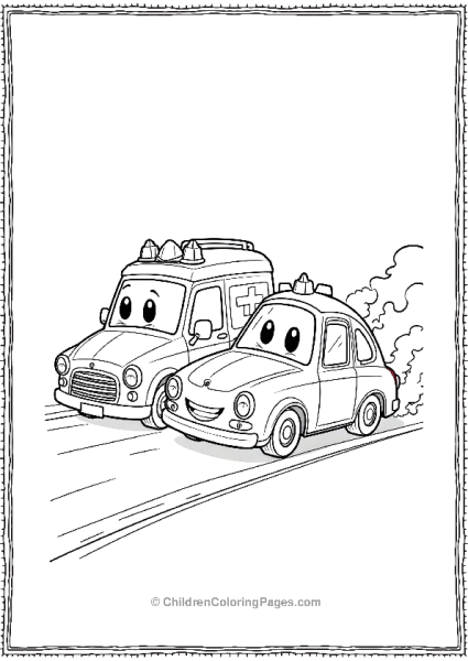 Ambulance And A Cartoon Car Racing Free PDF Printable