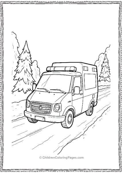 Ambulance On A Snowy Road Free PDF Printable