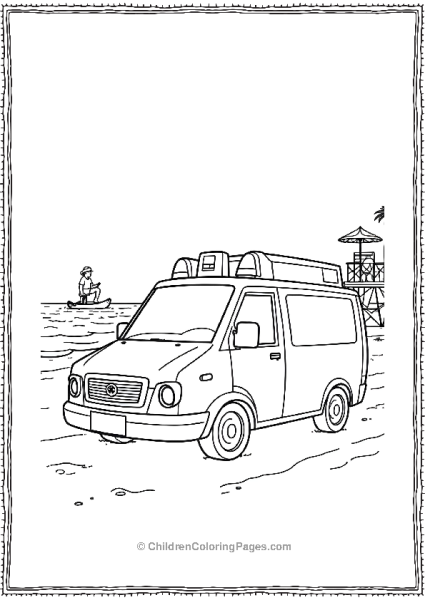 Ambulance Parked At A Beach Free PDF Printable