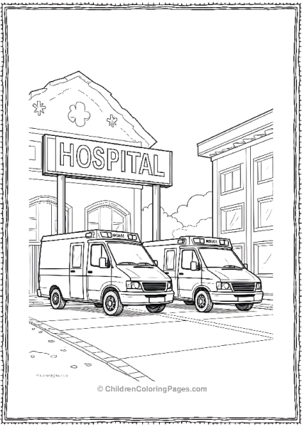 Ambulance Parked At Hospital Front Free PDF Printable