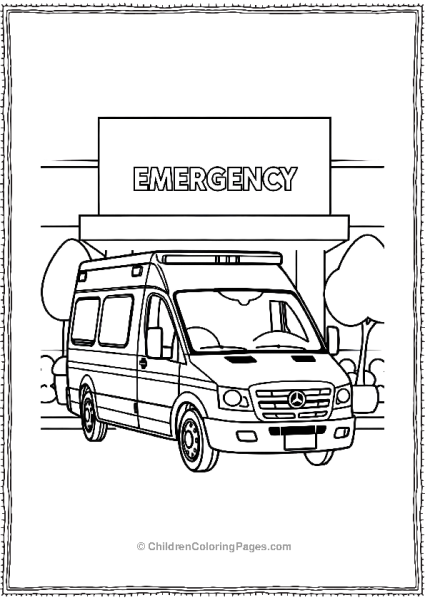 Ambulance Parked In Front Of A Busy Hospital Free PDF Printable