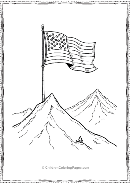 American Flag On A Mountain Peak Free PDF Printable