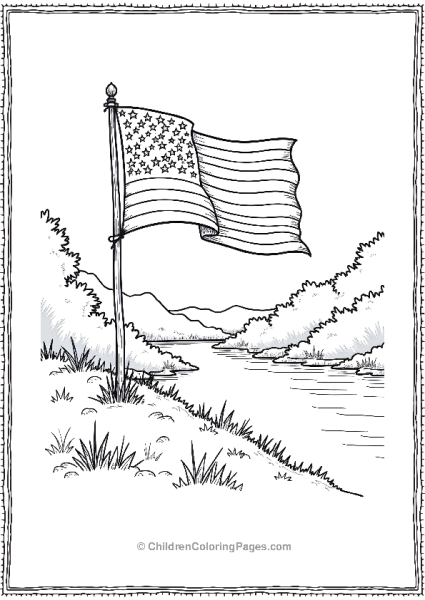 American Flag Over A River Free PDF Printable