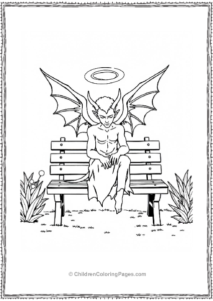 Angel Devil Sitting On A Bench Free PDF Printable