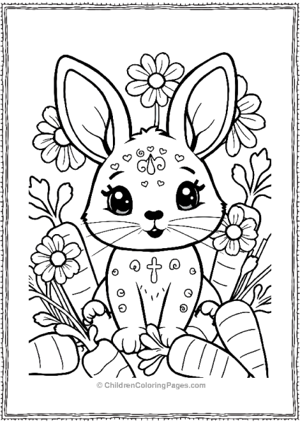 Anime Bunny With Flowers Abstract Coloring Page Free PDF Printable