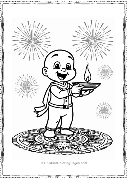 Anpanman Celebrating Diwali With Diyas And Rangoli Free PDF Printable