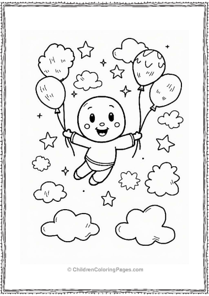 Anpanman Floating Among Clouds And Stars Free PDF Printable