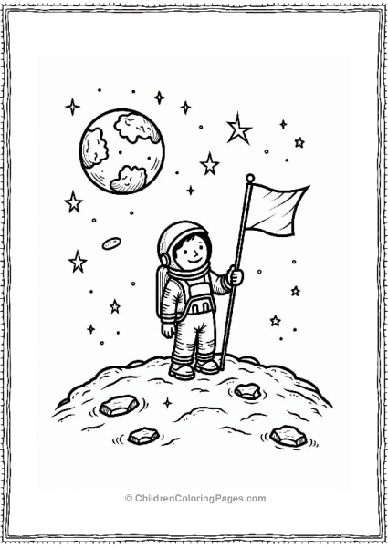 Astronaut Planting Flag On The Moon Free PDF Printable