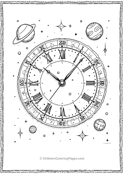 Astronomical Clock With Space Theme Free PDF Printable