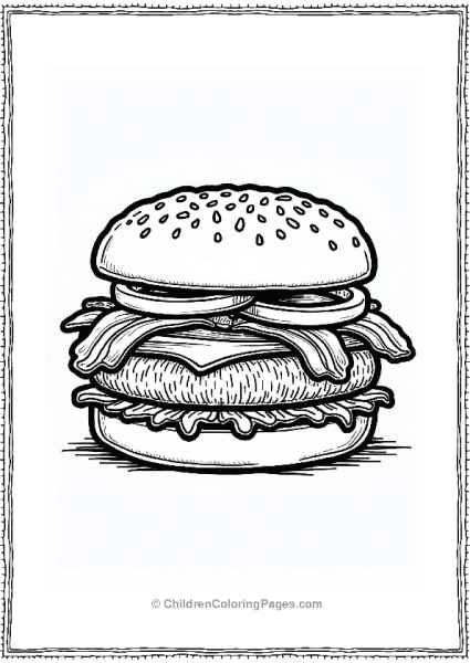 Bacon BBQ Burger Coloring Page Free PDF Printable