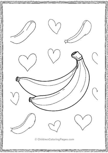 Bananas Surrounded By Hearts In A Repetitive Pattern Free PDF Printable