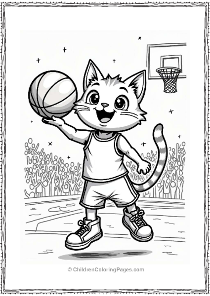 Basketball Cat Shooting Hoops Free PDF Printable