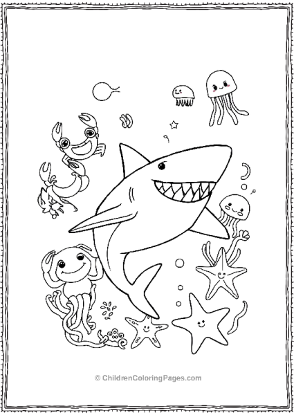 Basking Shark With Sea Creatures Free PDF Printable