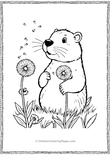 Beaver Blowing Dandelions Free PDF Printable