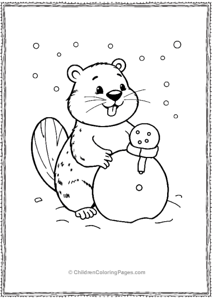 Beaver Building Snowman Scaled Free PDF Printable