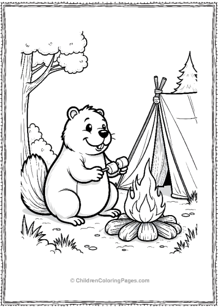 Beaver Camping By Fire Free PDF Printable