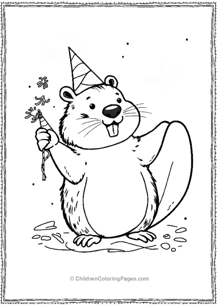 Beaver Celebrating New Year Free PDF Printable