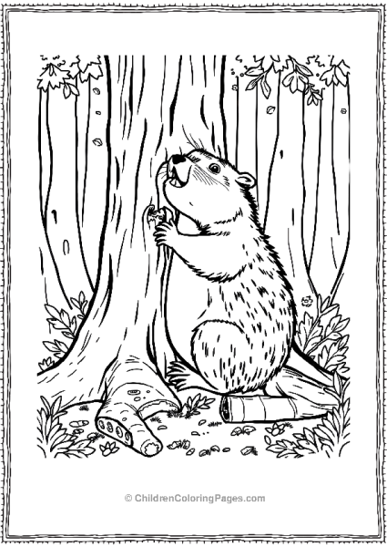 Beaver Chomping At A Tree Free PDF Printable